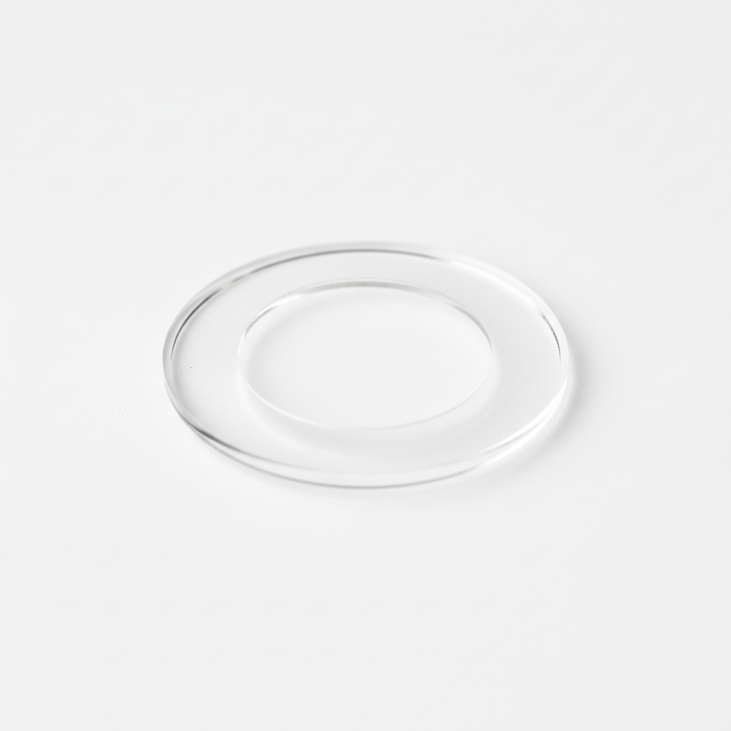 Macro close-up of LAUT clear transparent camera ring protector showing tough material quality and optical clarity