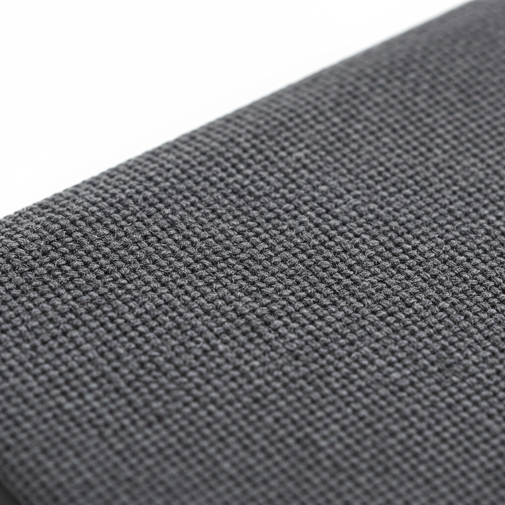 Macro close-up of slim dark grey Amazon Fire HD 10 case showing fine woven fabric texture and durable material quality