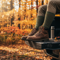 Wolverine merino wool boot socks hunter green orange marl worn with work boots on tailgate autumn forest lifestyle - More4less Outlet
