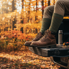 Wolverine merino wool boot socks hunter green orange marl worn with work boots on tailgate autumn forest lifestyle - More4less Outlet