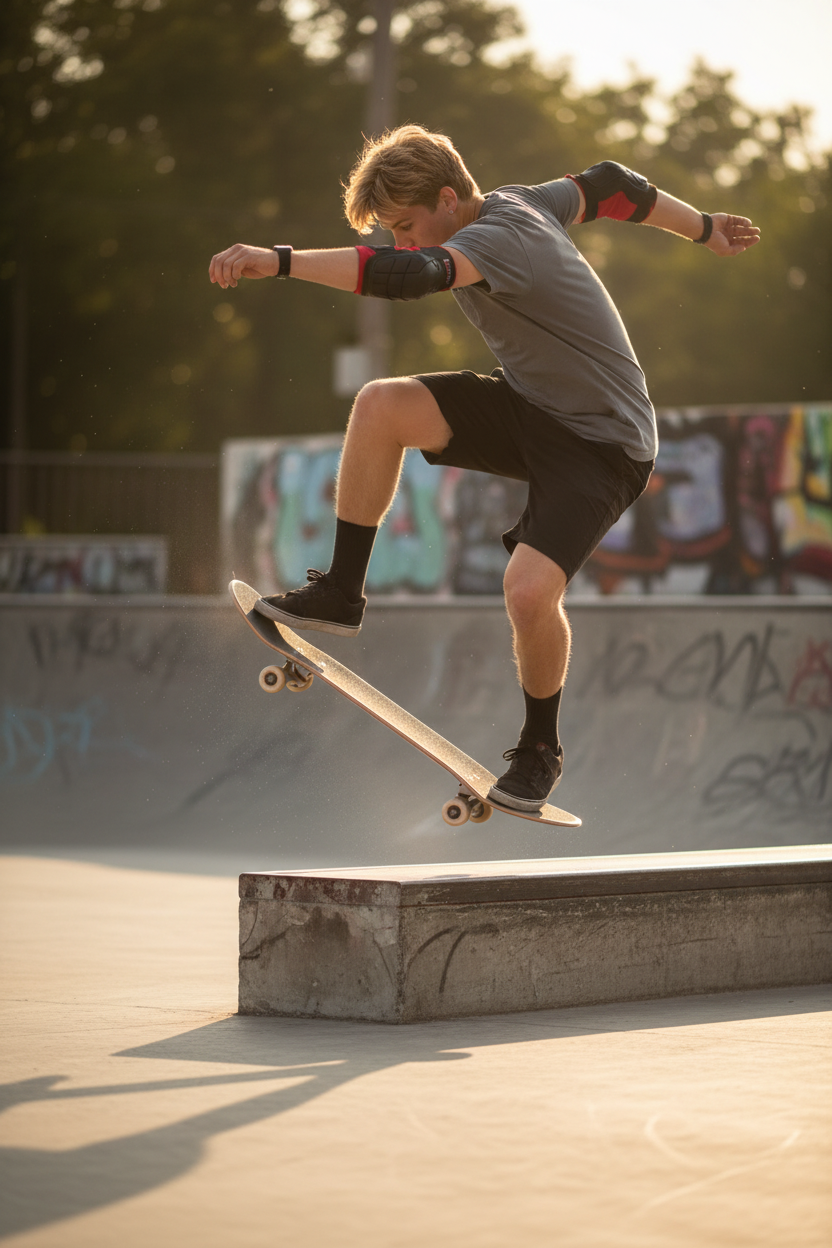 G-Form Elbow Pads Large worn by skateboarder mid-trick at outdoor skate park