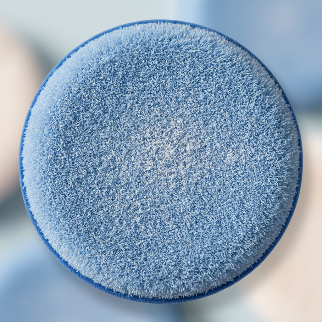 Macro close-up blue velvet mini powder puff ultra-soft fiber texture setting powder airbrushed finish — More4less Outlet