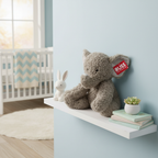 Russ Jazwares 21 inch Elephant Plush sitting on nursery shelf with soft pastel decor - More4less Outlet
