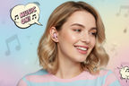Bytech True Wireless Retro Earbuds pink worn by young woman listening to music retro pop art pastel lifestyle – More4less Outlet