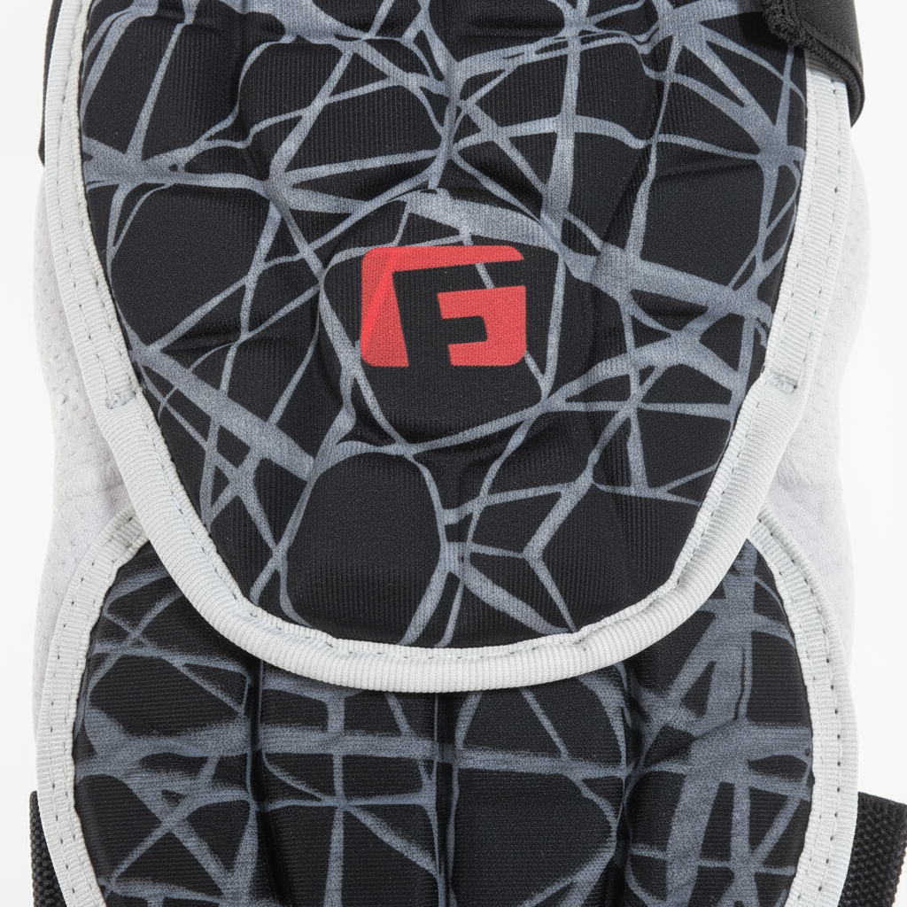 Close-up detail of G-Form Elite 2 Elbow Guard SmartFlex padding and red logo