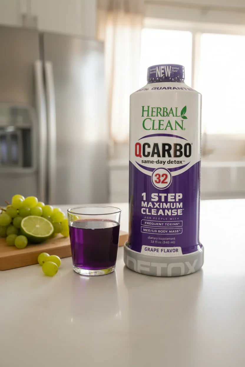 Lifestyle health photo of a large nutritional supplement drink bottle in a bright modern home kitchen setting