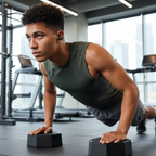 Person wearing true wireless earbuds while working out at a gym