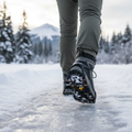 Yaktrax Winter Trax black spikeless traction cleats worn on winter boots walking on packed snow and ice outdoors – More4less Outlet