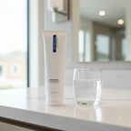 ZO Medical Foamacleanse on luxury quartz vanity with glass of water