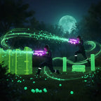 Purple green Gel Blaster Starfire toy blaster glowing dark glow-in-the-dark green gellets kids backyard night battle neon green light trails action - More4less Outlet