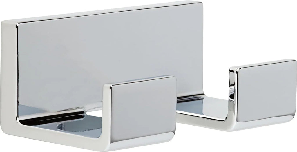 Chrome metal towel hook on a white background