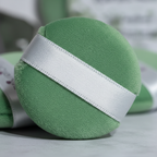 Macro close-up Olivia Rose sage green velvet mini powder puff ultra-soft microfiber satin strap — More4less Outlet