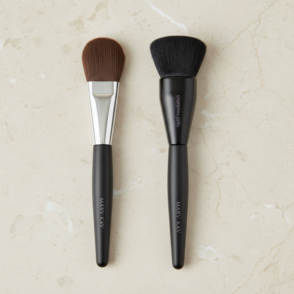 Mary Kay Liquid Foundation Brush Flat Paddle and Angled Buffing styles side by side