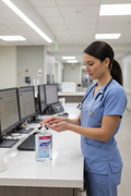 Medical staff using Purell Advanced hand sanitizer pump bottle hospital setting — More4less Outlet