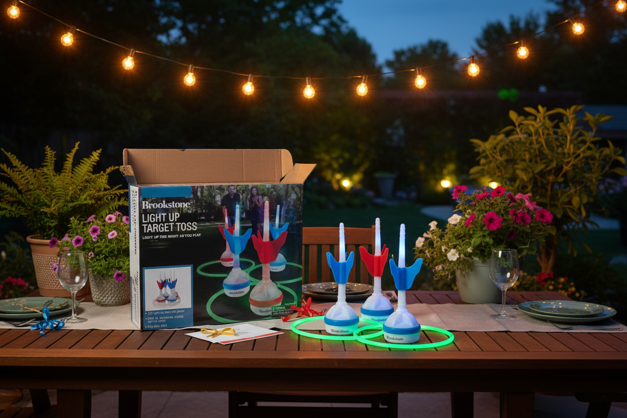 Brookstone Light Up Target Toss Game - New & Factory Sealed - Play after dark with LED lawn darts and glowing rings - More4less Outlet Verified