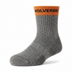 Wolverine merino wool boot socks close-up cushioned footbed reinforced heel toe orange cuff grey marl detail - More4less Outlet