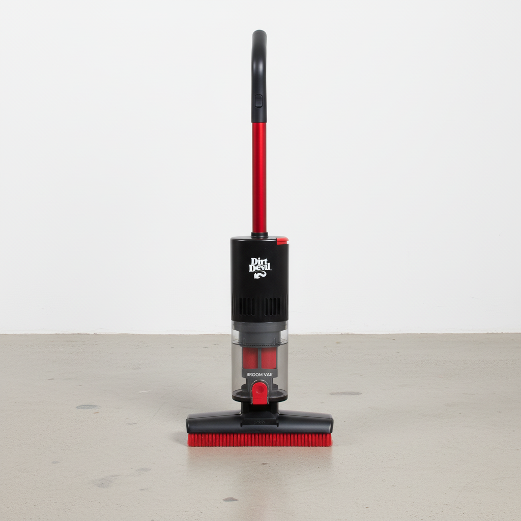 Dirt Devil Broom Vac BD45000V cordless sweeper standing upright on a hard floor