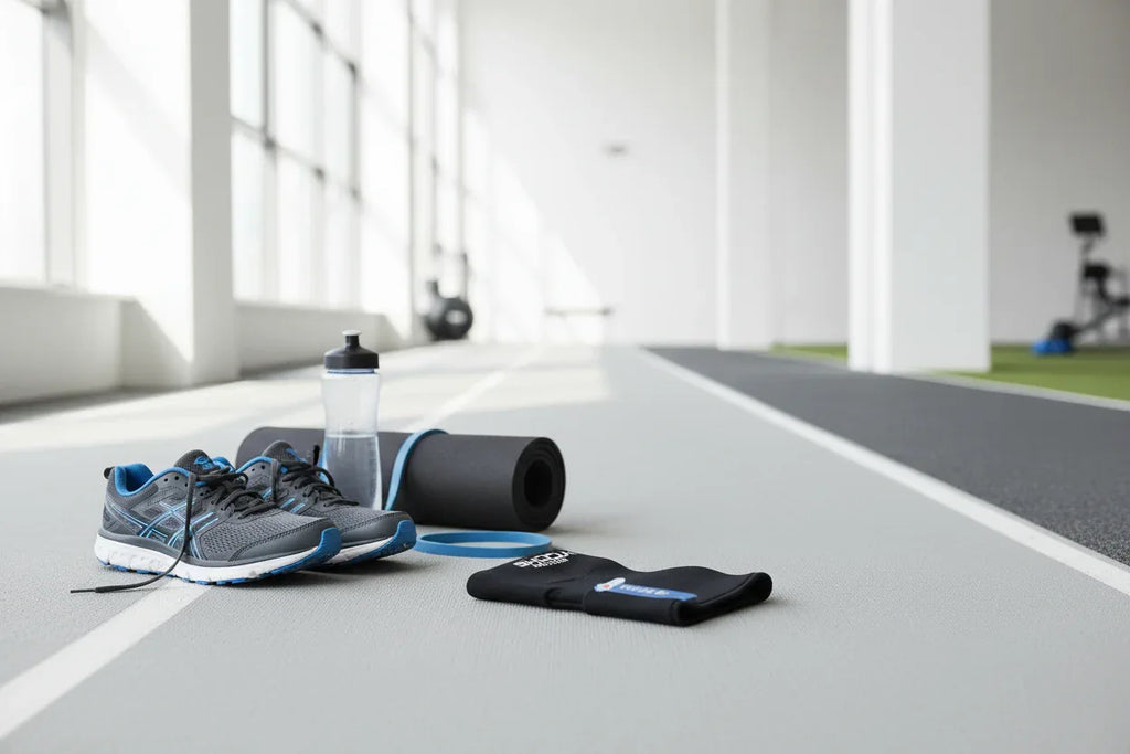 Active recovery fitness setup with Shock Doctor Flex Ice ankle compression sleeve