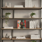 BIconic Retro LED Bluetooth Speaker displayed on modern bookshelf with books and decorative items in contemporary home setting.