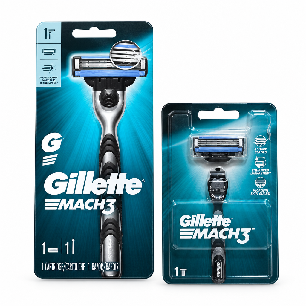 Two Gillette Mach3 razor retail packages on a white background
