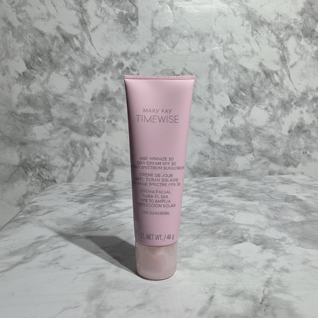Mary Kay TimeWise Age Minimize 3D Day Cream SPF 30 on white marble studio luxury beauty product photography – More4less Outlet