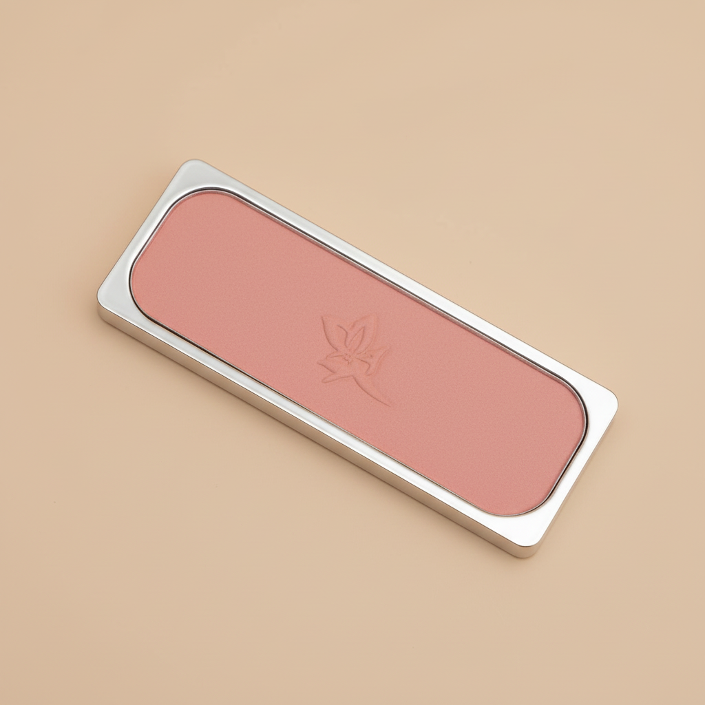 AI-generated angled view of a Mary Kay Powder Perfect Cheek Color pressed blush refill pan in Wild Rose shade