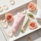 Mary Kay TimeWise Day Cream on vanity tray with rose petals lifestyle