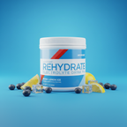 AdvoCare Rehydrate tub sky blue editorial with blueberries lemon slices and ice cubes – More4less Outlet