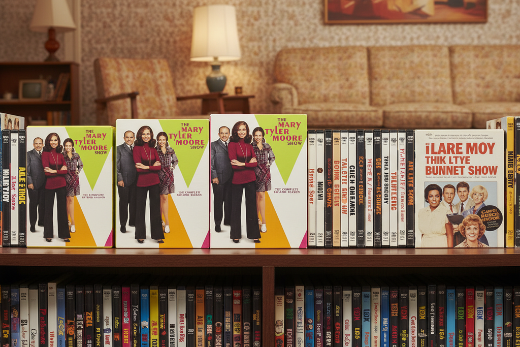 The Mary Tyler Moore Show Complete Second Season DVD box set on media shelf with classic TV DVD collections – More4less Outlet