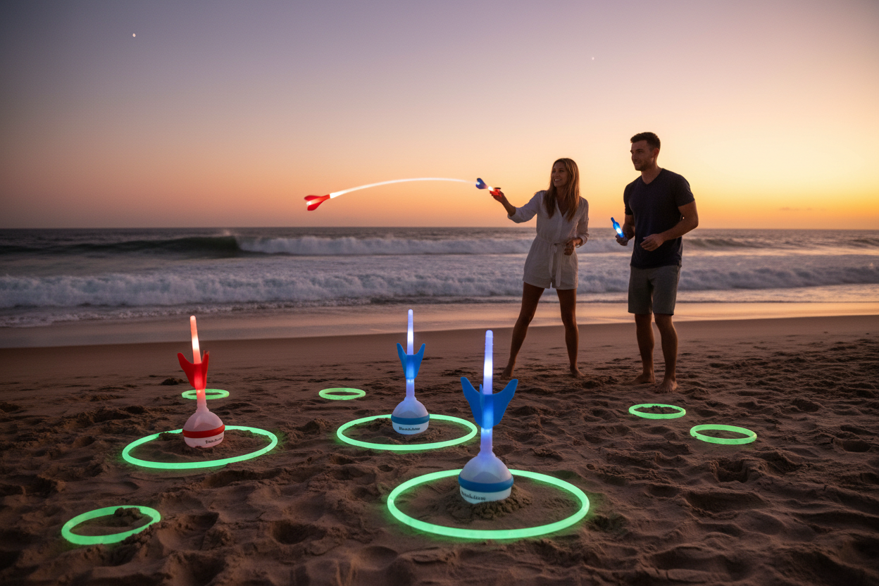 Brookstone Light Up Target Toss Game - New & Factory Sealed - Play after dark with LED lawn darts and glowing rings - More4less Outlet Verified