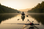 Person kayaking with Profishiency compact telescopic fishing rod — travel fishing combo perfect for kayak and outdoor adventures