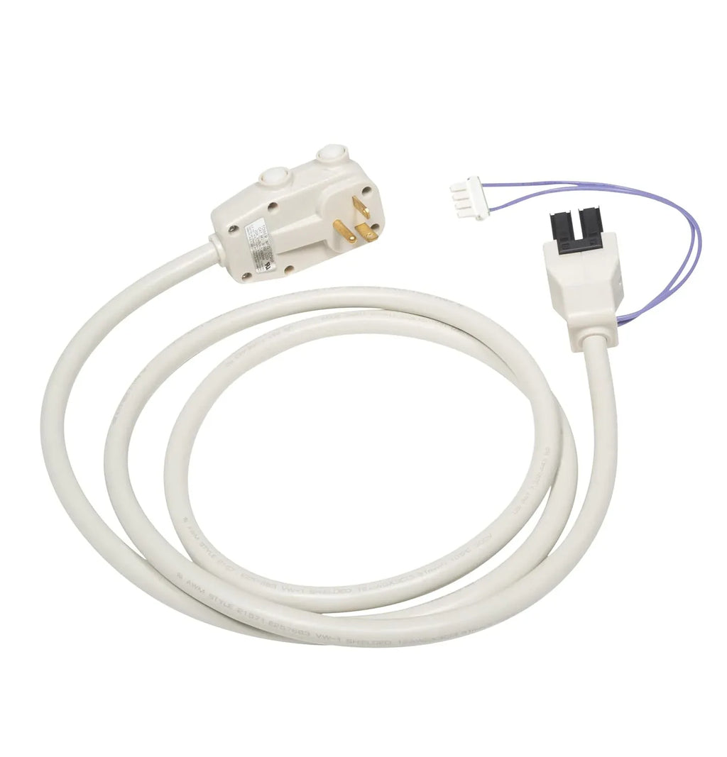 White electrical cable with connectors on a white background