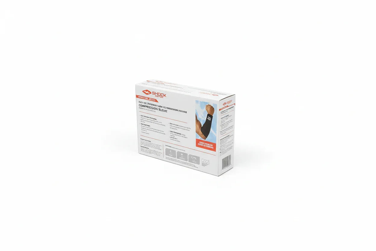 Shock Doctor Flex Ice arm elbow compression sleeve retail box on white studio background