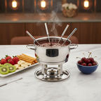 Bubbling melted chocolate in a Homecraft stainless steel electric fondue set – More4less Outlet
