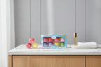 Noro Hydrating Lip Balm Set on modern minimalist vanity table with neatly arranged colorful lip balm jars