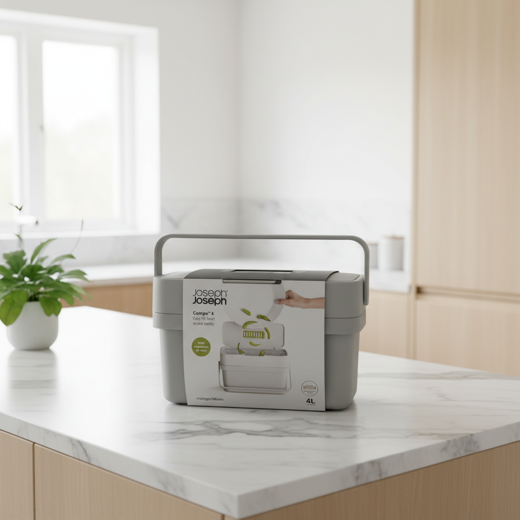 Joseph Joseph Compo 4 stone caddy on white marble counter in minimalist modern kitchen – More4less Outlet