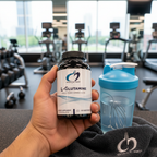 Designs for Health L-Glutamine bottle in gym setting with shaker bottle and towel – More4less Outlet