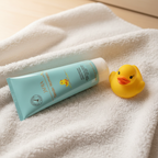 JAFRA Tender Moments Baby Massage Cream on fluffy white towel with rubber duck – More4less Outlet