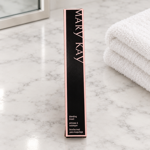 AI lifestyle image of closed Mary Kay Blending Brush box on vanity counter