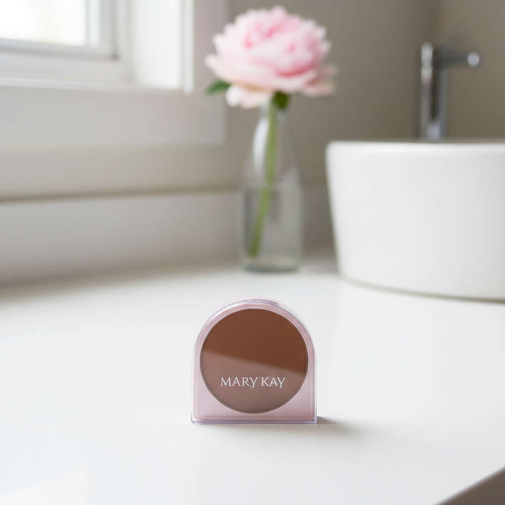 Mary Kay Endless Performance Crème-to-Powder Foundation compact in Bronze 2 in a softly lit vanity setting