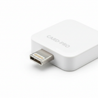 Macro close-up of Square Reader Lightning connector tip showing port type clearly