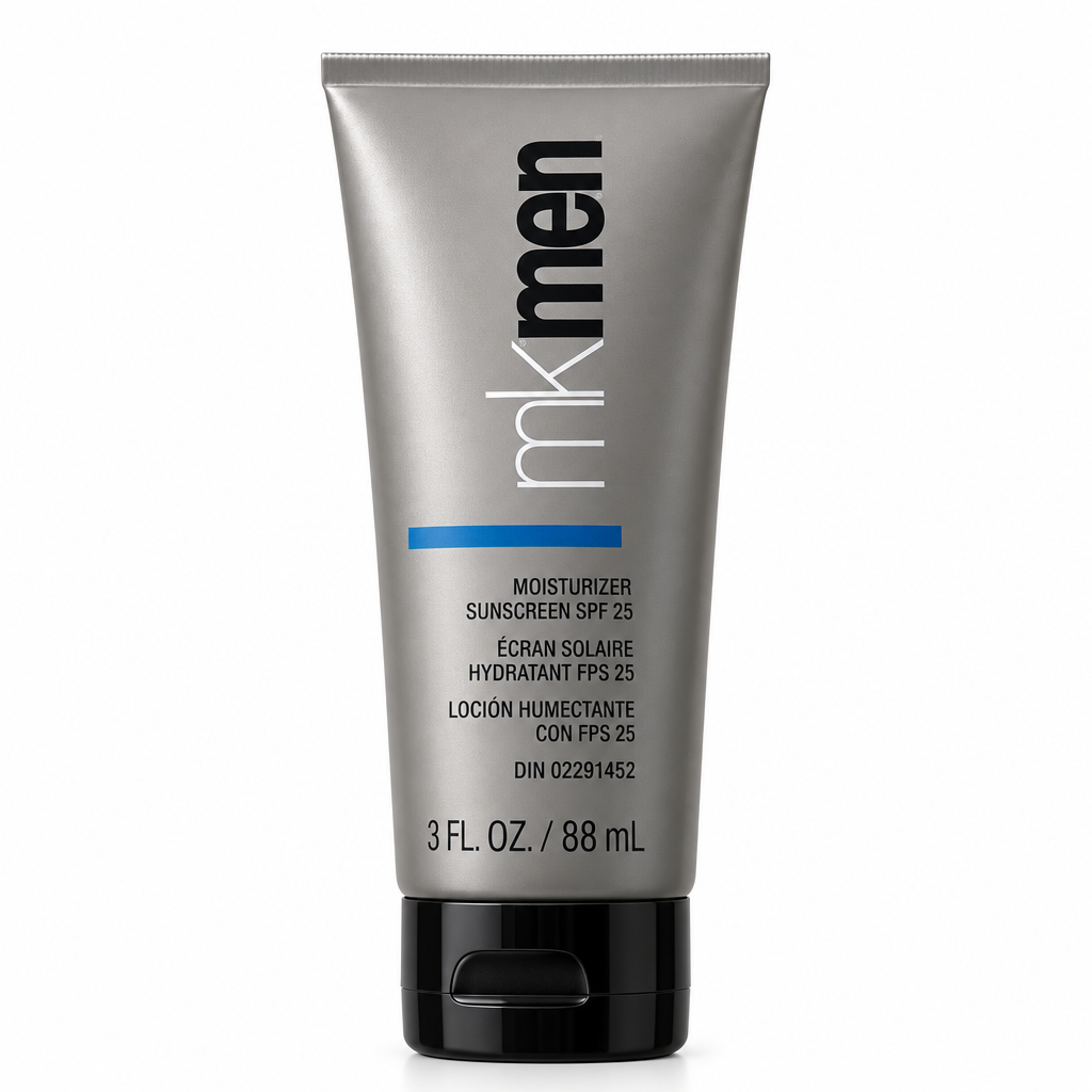 Mary Kay MKMen Moisturizer Sunscreen SPF 25 tube on a white studio background