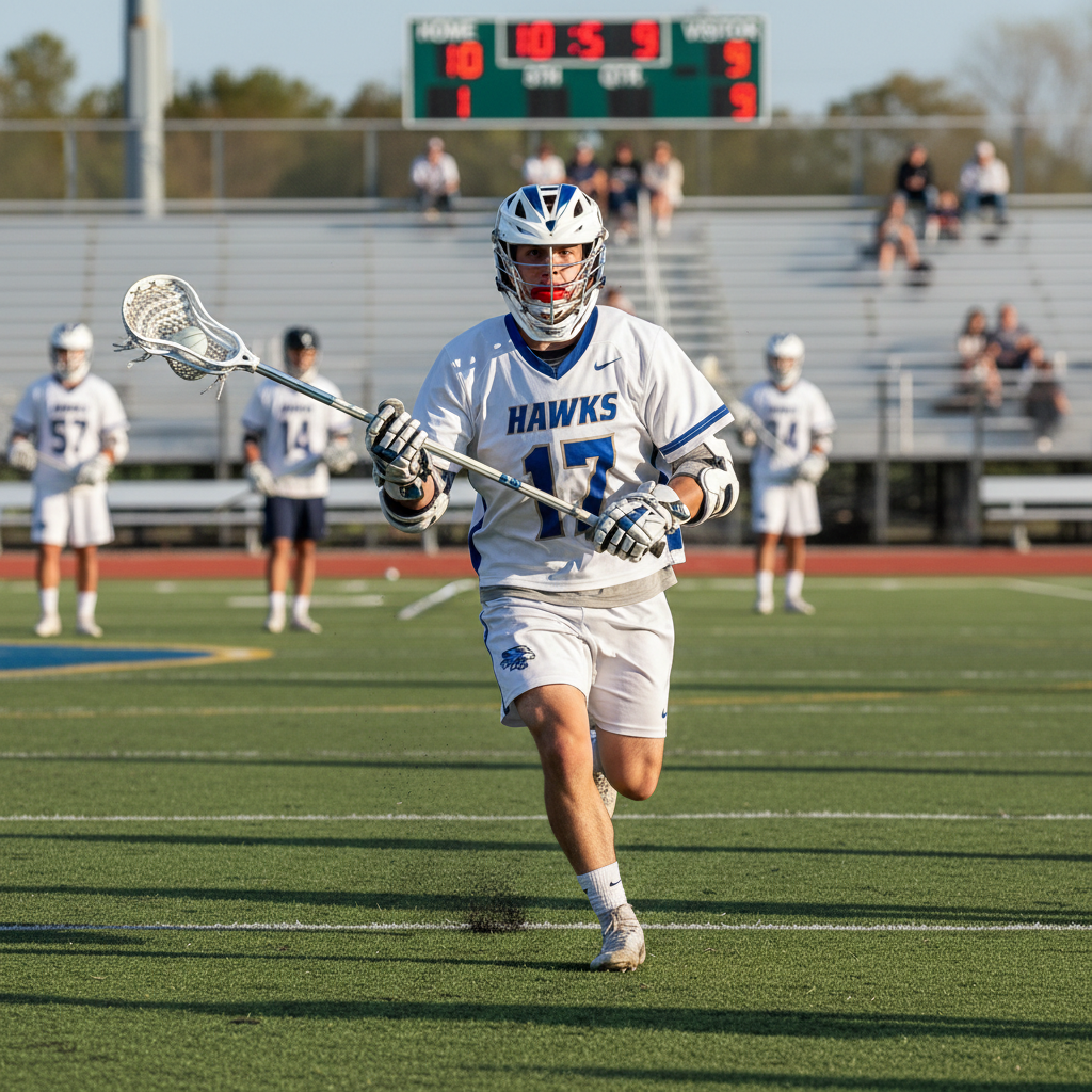 Lacrosse player wearing mouthguard during outdoor game