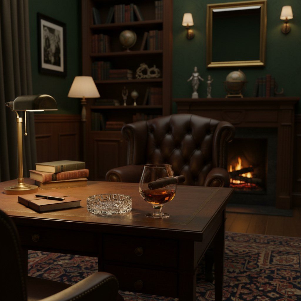 Brookstone whiskey glass in high-end men's study dim lighting – More4less Outlet