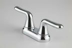 Macro studio shot of smooth reflective chrome finish on American Standard Cadet faucet lever handles