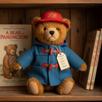 Eden Toys Classic Paddington Bear plush 9 inch brown curly fur blue duffle coat red toggle buttons red PB hat luggage tag wooden bookshelf vintage storybooks nostalgic collector - More4less Outlet