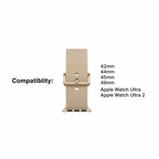 LAUT Novi Luxe Apple Watch band size compatibility graphic showing 42mm 44mm 45mm 49mm Ultra Ultra 2