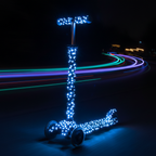 Close-up of blue scooter stem and deck with glowing white LED star pattern lights — Jetson Jupiter 7 light patterns — More4less Outlet
