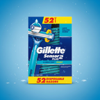 Gillette Sensor2 Plus blue razor sky blue editorial with water droplet accents and chrome reflections – More4less Outlet