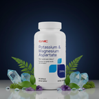 GNC Potassium & Magnesium Aspartate navy editorial with mineral crystal accents – More4less Outlet